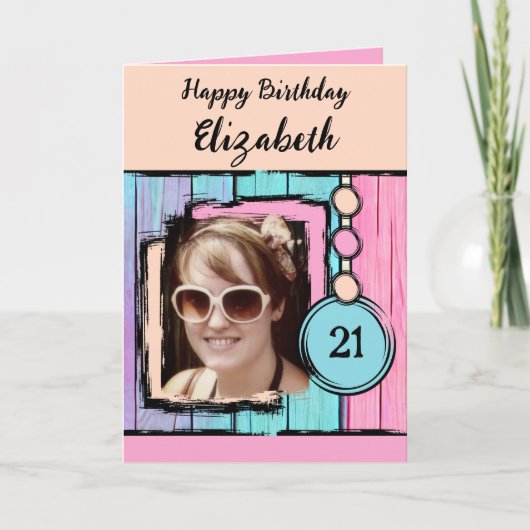 ユニコーンフェイクの色の木材を追加の写真21の誕生日 カード (正面)