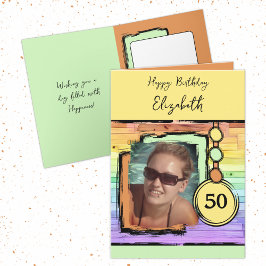 ユニコーンフェイクの色の木材を追加50歳の誕生日 カード