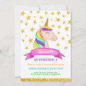 ユニコーンフェイク金ゴールドグリッタースターズ|誕生日 招待状 (正面)