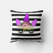 ユニコーンフェイス , フラワーロ crown , ストライプ オーダーメイド クッション (裏面)