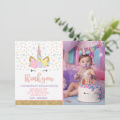 ユニコーンフォトサンキューカードピンク金ゴールド サンキューカード (スタンド正面)