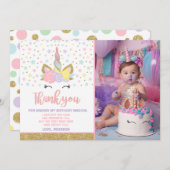 ユニコーンフォトサンキューカードピンク金ゴールド サンキューカード (正面/裏面)