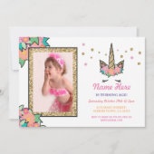 ユニコーンフォトバースデーパーティーANYエイジ金ゴールド招待状 招待状 (正面)