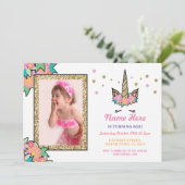 ユニコーンフォトバースデーパーティーANYエイジ金ゴールド招待状 招待状 (スタンド正面)