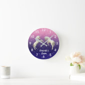 ユニコーンフォールズパープルピンクグリッターパーソナライズされた ラウンド壁時計 (ホーム)