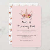 ユニコーンフラワークラウン絵画ズ誕生日招待状 招待状 (正面/裏面)