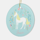 ユニコーンフラワーズピンクアクアパーソナライズされた セラミックオーナメント (左)