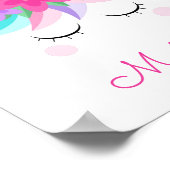 ユニコーンフラワーズ金ゴールドパーソナライズされたグリッター名 ポスター (角)