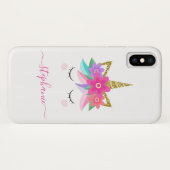 ユニコーンフラワーズ金ゴールドパーソナライズされたグリッター Case-Mate iPhoneケース (裏面(横))