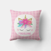 ユニコーンフラワーズ金ゴールドピンクデイジーガーリー クッション (裏面)