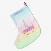 ユニコーンフラワーズ&スターズラージクリスマスストッキング ラージクリスマスストッキング (裏面 (吊り時))