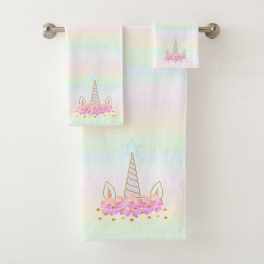ユニコーンフラワーズ&金ゴールド紙吹雪オンパステルシェード バスタオルセット (インサイチュ)