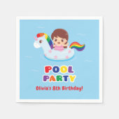ユニコーンフロートの少女子供の誕生日パーティー用品 スタンダードカクテルナプキン (正面)