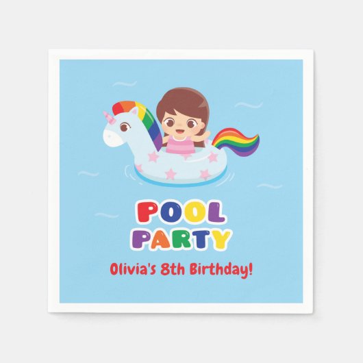 ユニコーンフロートの少女子供の誕生日パーティー用品 スタンダードカクテルナプキン (正面)