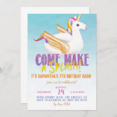 ユニコーンフロートプールサマー誕生日 招待状 (正面/裏面)