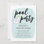 ユニコーンフロートプールパーティー子供の誕生日 招待状 (正面)