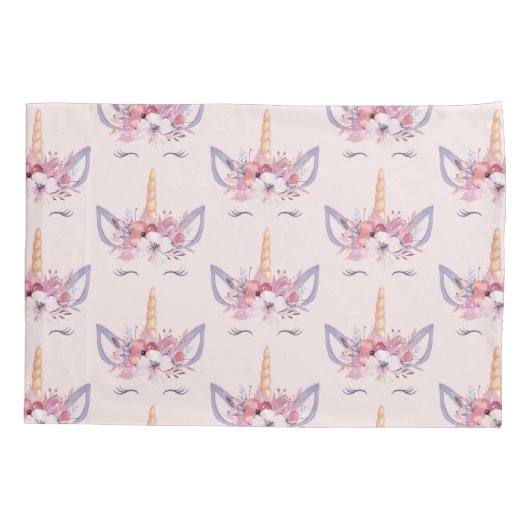 ユニコーンフローラの水色ピンクガーリークモダンかわいい 枕カバー (裏面)