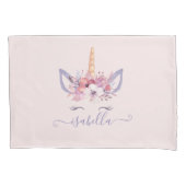 ユニコーンフローラの水色ピンクガーリークモダンかわいい 枕カバー (正面)