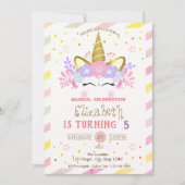 ユニコーンフローラクラウンストライプの誕生日 招待状 (正面)