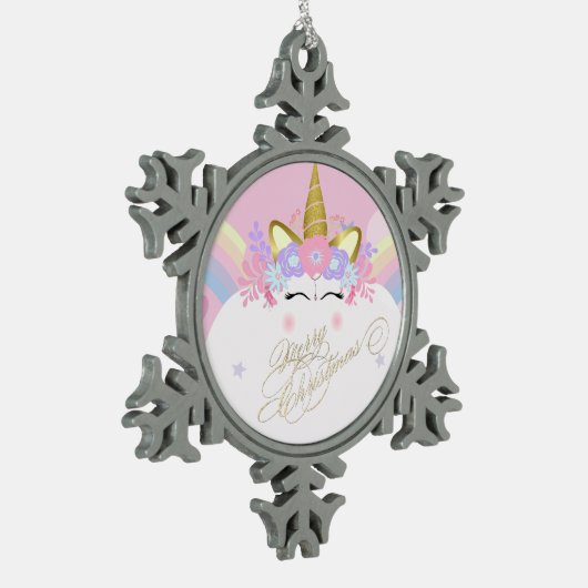 ユニコーンフローラクラウン、メリークリスマス スノーフレークピューターオーナメント (左)