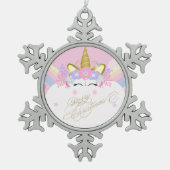 ユニコーンフローラクラウン、メリークリスマス スノーフレークピューターオーナメント (正面)