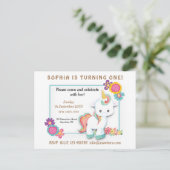 ユニコーンフローラ最初の誕生日招待状ホワイト ポストカード (スタンド正面)