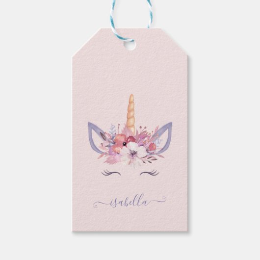 ユニコーンフローラ水彩誕生日 ギフトタグ (正面)