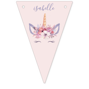 ユニコーンフローラ水彩誕生日 バンティングフラッグ