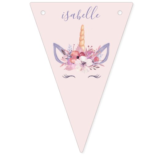 ユニコーンフローラ水彩誕生日 バンティングフラッグ (第1の旗)
