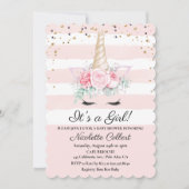 ユニコーンフローラ水彩赤ちゃんシャワー招待状 招待状 (正面)