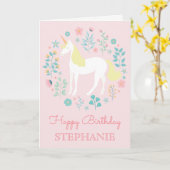 ユニコーンフローラ赤面ピンクパーソナライズされた誕生日 カード (黄色い花)