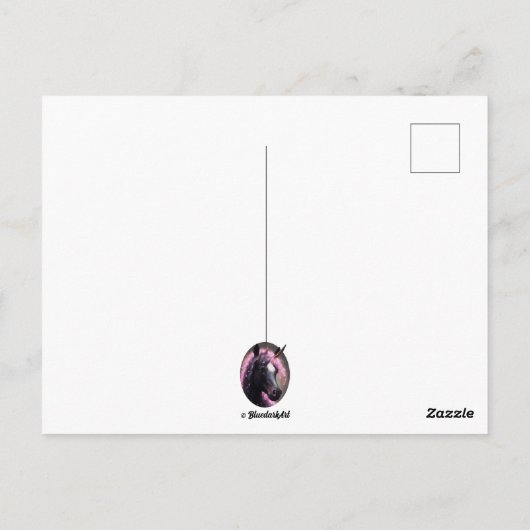 ユニコーンブラックとピンクの妖精ファンタジー ポストカード (裏面)