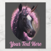 ユニコーンブラックとピンクの妖精ファンタジー ワインラベル (シングルラベル)