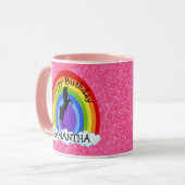 ユニコーンブラックハッピーバースデーピンクグリッターマグ マグカップ (正面左)