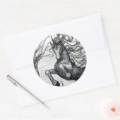 ユニコーンブラックユニコーンブラック&ホワイトスケッチ ラウンドシール (封筒)