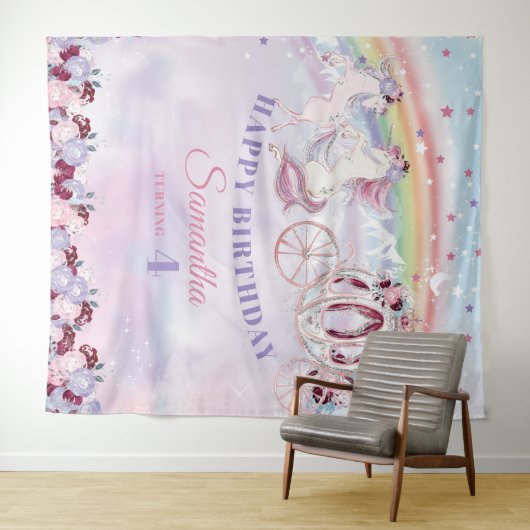 ユニコーンブラッシュ バーガンディ パープル 誕生日バックドロップ タペストリー (インサイチュ(横))
