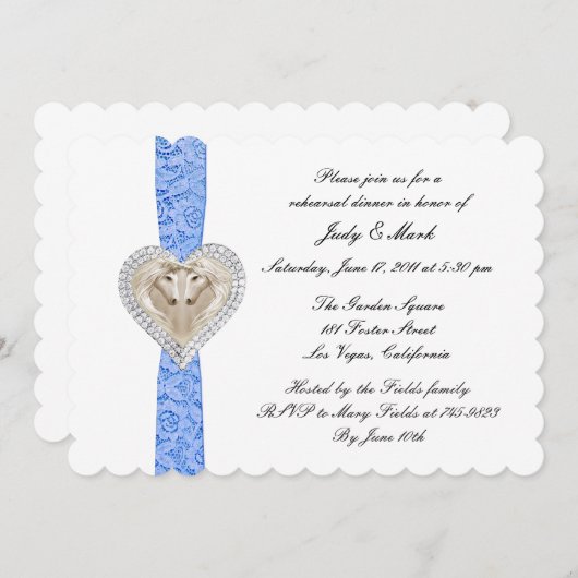 ユニコーンブルーレース結婚のリハーサルディナー招待状 招待状 (正面/裏面)