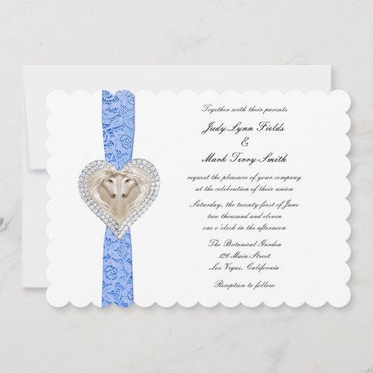 ユニコーンブルーレース結婚式招待状 招待状 (正面)