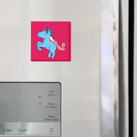 ユニコーンブルー愛国的なアメリカ国旗の漫画 マグネット (インサイチュ (冷蔵庫))