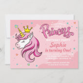 ユニコーンプリンセスの誕生日パーティー招待状 招待状 (正面)