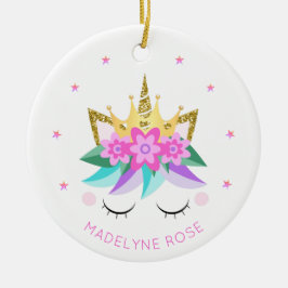 ユニコーンプリンセスカワイイガーリーグリッターパーソナライズされた セラミックオーナメント