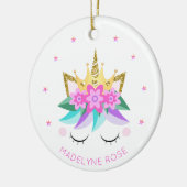 ユニコーンプリンセスカワイイガーリーグリッターパーソナライズされた セラミックオーナメント (左)