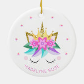 ユニコーンプリンセスカワイイガーリーグリッターパーソナライズされた セラミックオーナメント (裏面)