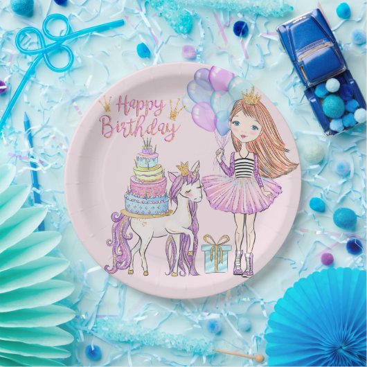 ユニコーンプリンセスクールガール誕生日 ペーパープレート (パーティー)