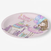 ユニコーンプリンセスクールブルネットガール誕生日 ペーパープレート (アングル)