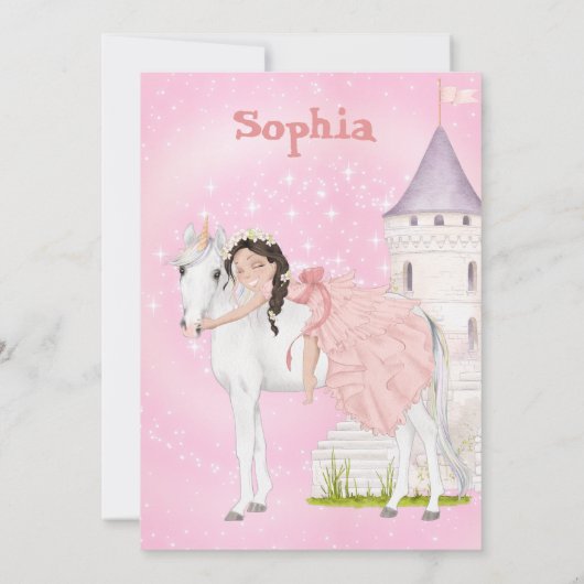 ユニコーンプリンセススターズエイジダークヘア誕生日 招待状 (裏面)