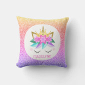 ユニコーンプリンセスレインボーグリッターパーソナライズされた名 クッション (正面)