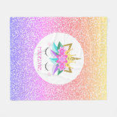 ユニコーンプリンセスレインボーグリッターパーソナライズされた名 フリースブランケット (正面(横))