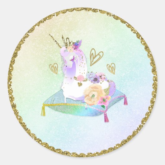 ユニコーンプリンセス虹色パステルパーティー ラウンドシール (正面)