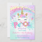 ユニコーンプールパーティの招待状プールバースデーパーティー 招待状 (正面)